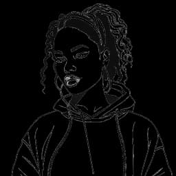 Lijnart-tekening van een vrouw die Nicki Minaj vertegenwoordigt, met kleurrijk levendig haar, in urban streetwear, straalt zelfvertrouwen uit. De afbeelding toont haar opkomst in de muziekindustrie.