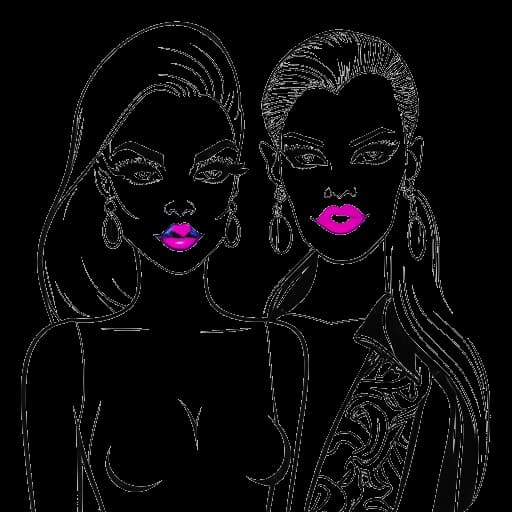 Disegno in stile line art di una donna, rappresentante Nicki Minaj, con i suoi alter ego Roman Zolanski e Harajuku Barbie.