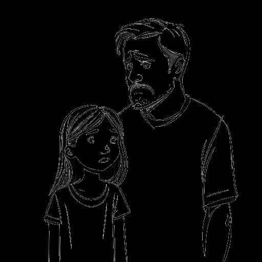 Disegno in stile line art di una giovane ragazza, rappresentante Nicki Minaj, che guarda suo padre con tristezza.