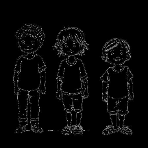 Disegno in stile line art di 4 bambini, rappresentanti Nicki Minaj e i suoi fratelli.