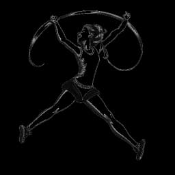 Line art drawing of a young girl representing Olivia Dunne in mid leap during a gymnastics performance, with stage ribbons and a medal, captured against a white backdrop