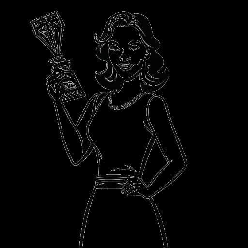 Disegno in arte lineare di una donna, rappresentante Taylor Swift, che tiene una claqueta da regista e un premio VMA