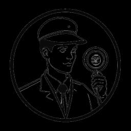 Desenho de linha de um jovem, simbolizando Myron Gaines, como um graduado com um distintivo e uma lupa, indicando a progressão de sua carreira da universidade para o Homeland Security, contra um fundo branco.
