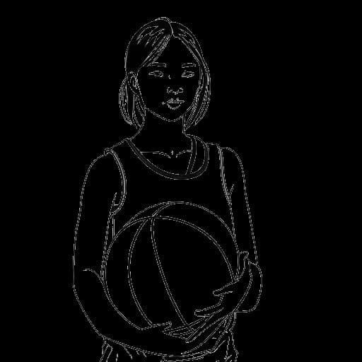 Dibujo a línea de una joven, representando a Miki Rai, sosteniendo un balón de baloncesto.