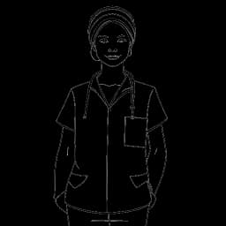 Dibujo a línea de una enfermera, representando a Miki Rai, vistiendo batas quirúrgicas.