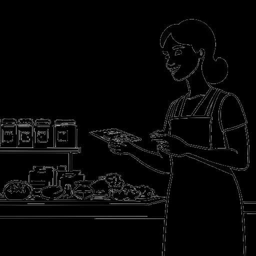 Dessin en ligne d'une femme, représentant Miki Rai, assurant le service client dans trois langues chez Paris Baguette