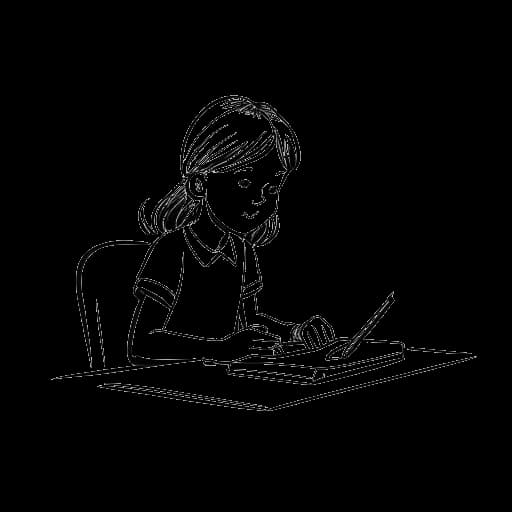 Dessin en ligne d'une jeune fille, représentant Miki Rai, passant l'examen de compétence du secondaire de Californie