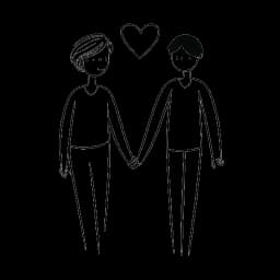 Disegno in stile linea di un uomo e una donna, che rappresentano Cody Ko e Kelsey Kreppel, che si tengono per mano, con un simbolo a cuore sopra di loro. Quest'immagine rappresenta la vita personale di Cody e i piani futuri.