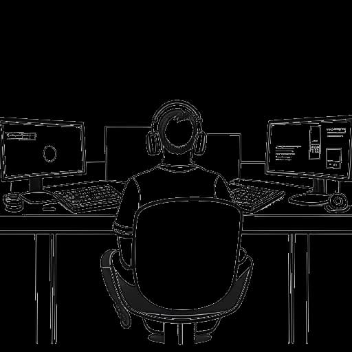 Disegno in stile line art di Cody Ko, lavorando come ingegnere informatico senior presso Fullscreen