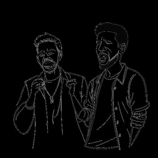 Disegno in stile line art di Cody Ko, raffigurante i suoi personaggi 'Cool Dad' e 'Rich Kid Sings Drake'