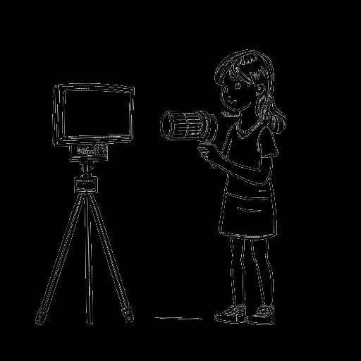 Disegno a linee di una ragazza che recita di fronte a una telecamera, rappresentante i primi successi e il successo in TV di Ariana Greenblatt.