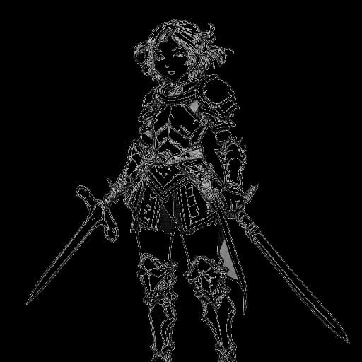 Strichzeichnung eines Mädchens, das Ariana Greenblatt als Young Gamora in 'Avengers: Infinity War' darstellt, mit einem Schwert und einer Rüstung, vor einem weißen Hintergrund.