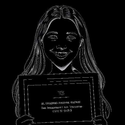 Strichzeichnung eines Mädchens, das Ariana Greenblatt darstellt, und die ein Zertifikat 'Young Hollywood Top 30 Stars Under Age 18' hält, auf einem weißen Hintergrund.