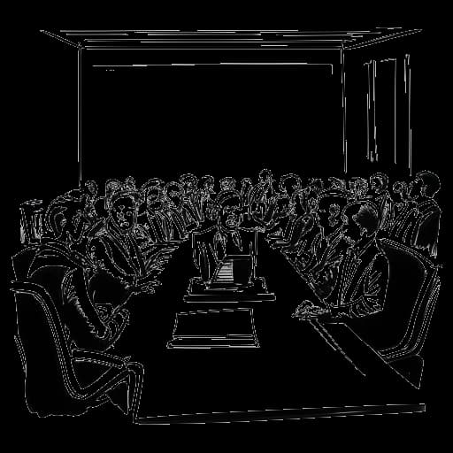 Strichzeichnung eines Mannes, der Raj Patel darstellt, der vor einem US-Untersuchungsausschuss zur globalen Lebensmittelkrise aussagt, auf weißem Hintergrund.