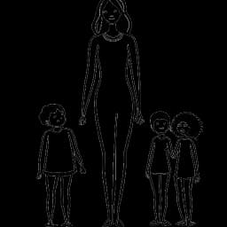 Dessin en lignes d'une femme debout fermement, représentant Zoe Saldana, avec les silhouettes de trois enfants derrière elle, ainsi que des motifs de militantisme et de narration caractéristiques de sa vie hors écran, sur un fond blanc.