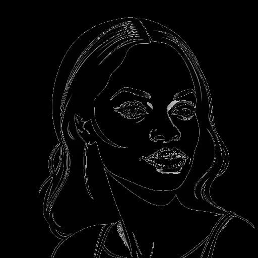 Desenho artístico de uma mulher representando Zoe Saldana, com um balão de fala contendo palavras em inglês e espanhol