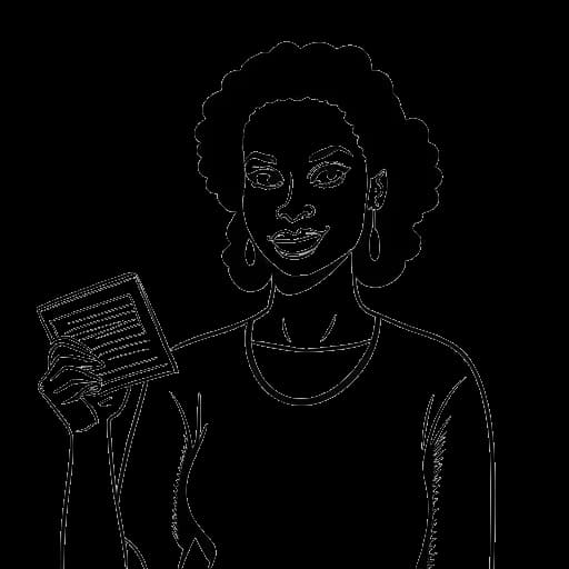 Desenho artístico de uma mulher representando Zoe Saldana, segurando um cartão de registro de eleitor com um balão de pensamento contendo uma marca de verificação