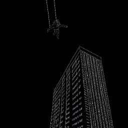 Dessin en ligne d'un homme, représentant Felix Baumgartner, sautant d'un grand bâtiment avec un parachute, mettant en valeur ses sauts en BASE jump record.