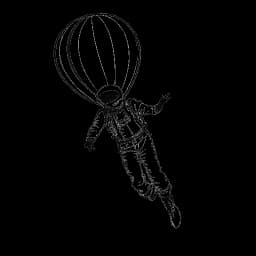 Dessin en ligne d'un homme, représentant Felix Baumgartner, portant une combinaison pressurisée, sautant d'un ballon à hélium dans la stratosphère.