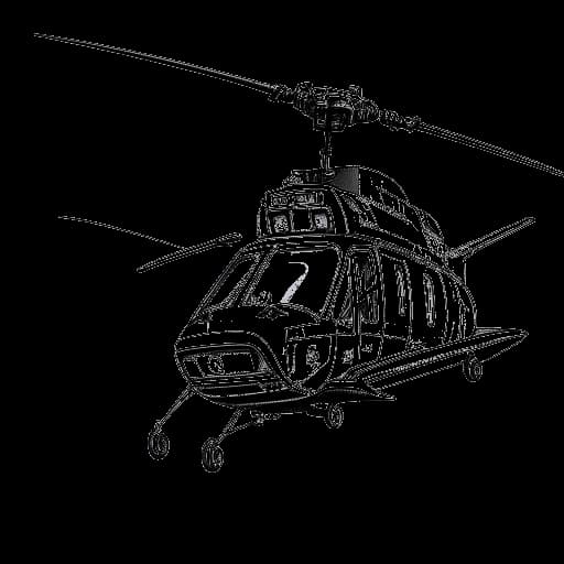Line art drawing of a man representing Felix Baumgartner, piloting a helicopter for mountain rescue and firefighting efforts
