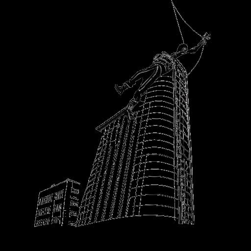 Line art drawing of a man representing Felix Baumgartner, base jumping from the Turning Torso building