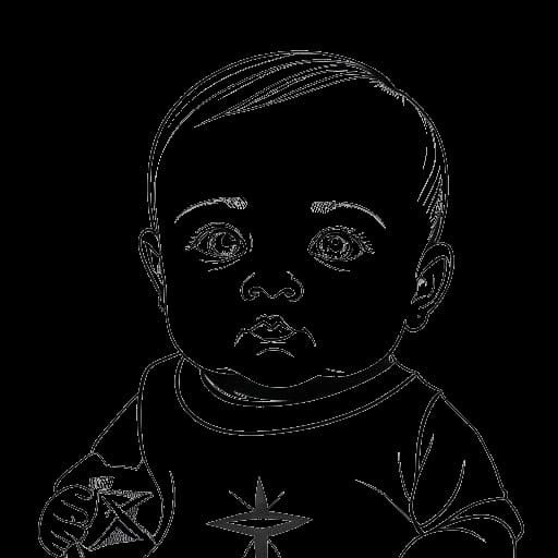 Strichzeichnung eines Babys, das Charlotte Würdig darstellt, mit norwegischer und deutscher Flagge im Hintergrund