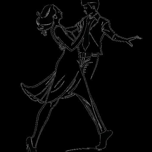 Strichzeichnung einer Frau, die Charlotte Würdig darstellt, die mit einem Mann tanzt