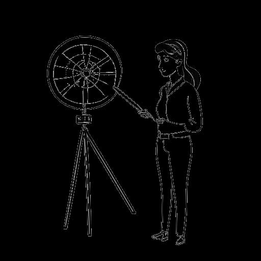 Strichzeichnung einer Frau, die Charlotte Würdig darstellt, mit einer Wetterkarte vor einer Fernsehkamera