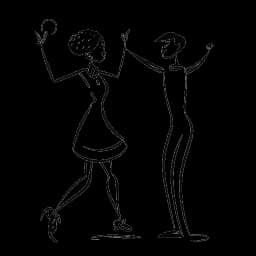 Line drawing of a young female representing Rylee Arnold standing next to a male dancer, with an expression of surprise and a heart with a question mark, symbolizing the mix-up about her relationship, all against a white background.