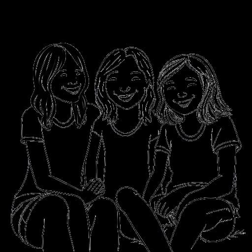 Desenho em arte de linha das irmãs Arnold, representando Rylee, Lindsay, Jensen e Brynley Arnold, sentadas juntas.