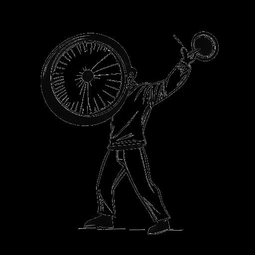 Disegno in stile line art di un uomo, raffigurante Matthew Koma, che tiene in mano un vinile, con un paracadute sullo sfondo