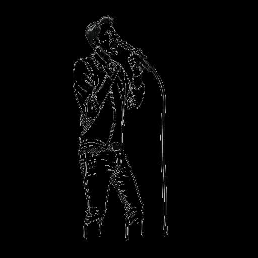 Disegno in stile line art di un uomo, raffigurante Matthew Koma, che si esibisce sul palco con un'espressione sarcastica