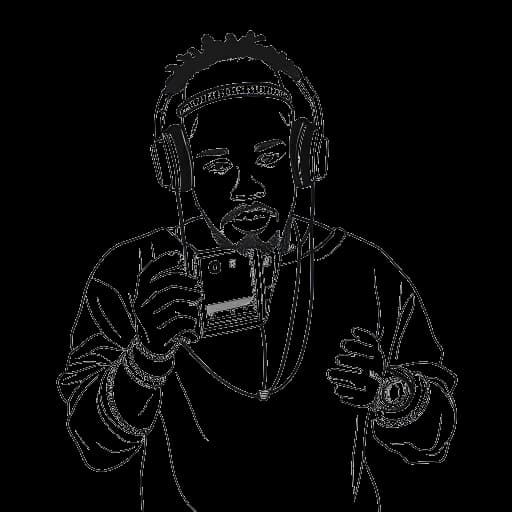Line art drawing of a man, representing 6ix9ine's second mixtape 'Day69', holding a mixtape.
