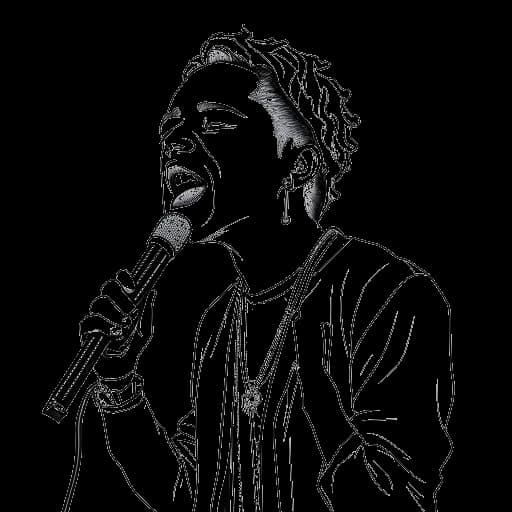 Line art drawing of a boy, representing 6ix9ine, singing in a church.