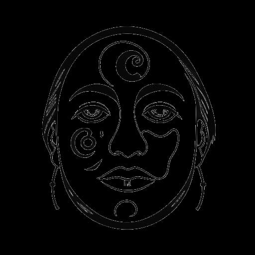 Line art drawing of a man's face, representing 6ix9ine, with the number 69 and a yin-yang symbol.