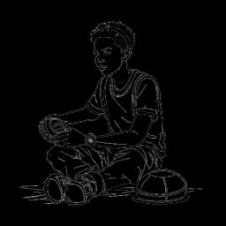 Disegno in stile line art di un uomo, che rappresenta l'Agente 00 (Din Muktar), con talento naturale per lo sport e il gaming, eccellendo nel basket e nei videogiochi fin dall'infanzia.