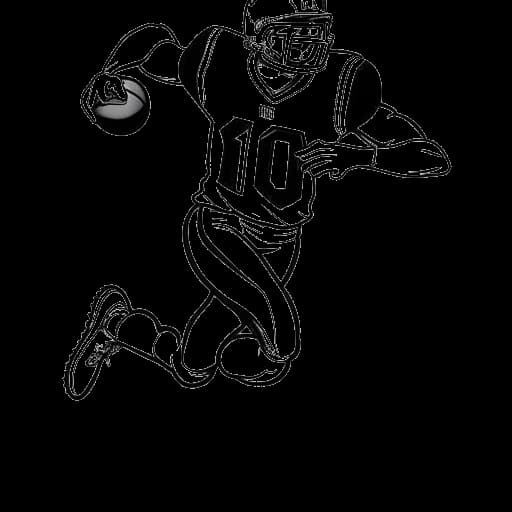 Lijntekening van een man, die Travis Kelce voorstelt, die rent met een football en een spandoek met daarop '10.000 ontvangende yards in carrière'.