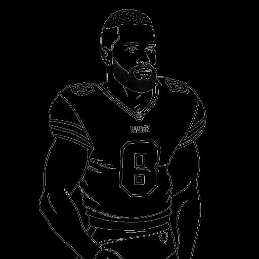 Lijntekening van een man, die Travis Kelce voorstelt, met een shirt met nummer 87 in zijn handen.