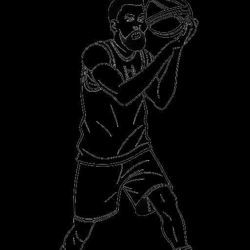 Lijntekening van een man, die Travis Kelce voorstelt, met een basketbal en een honkbalknuppel in zijn handen.