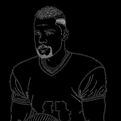 Lijntekening van een man, die Travis Kelce voorstelt, met een American footballuniform aan.