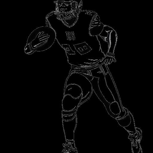 Lijntekening van een man, die Travis Kelce voorstelt, een football vangt, met het nummer 814 op de achtergrond.