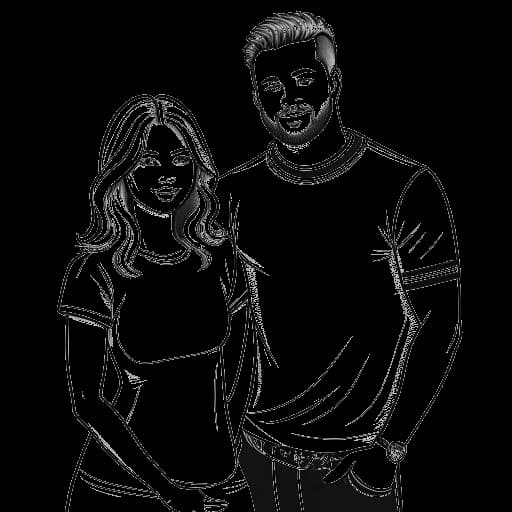 Lijntekening van een man, die Travis Kelce voorstelt, naast een vrouw, die Taylor Swift voorstelt.