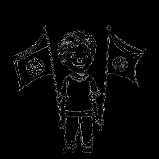 Strichzeichnung eines kleinen Jungen, der MontanaBlack repräsentiert und zwei Flaggen hält, eine deutsche und eine türkische.
