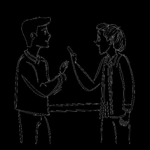 Desenho em arte linear de um jovem adulto, representando Bailey Munoz, recebendo elogios de um jurado durante uma audição.