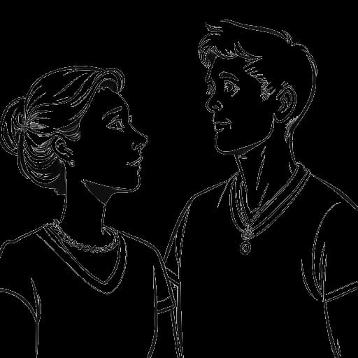 Strichzeichnung eines jungen Mannes, der Kai Cenat darstellt, schaut bewundernd zu seiner Mutter auf, hält eine Medaille