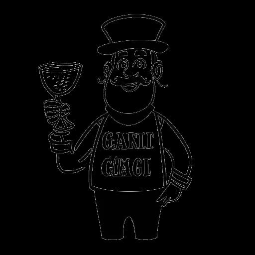 Strichzeichnung eines Mannes, der Harry G repräsentiert, der ein Schild mit der Aufschrift 'Bayerische Kultur' hält