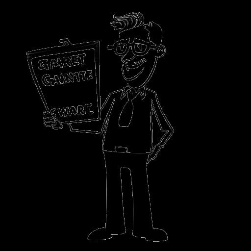 Strichzeichnung eines Mannes, der Harry G repräsentiert, der ein Schild mit der Aufschrift 'Grantler' hält