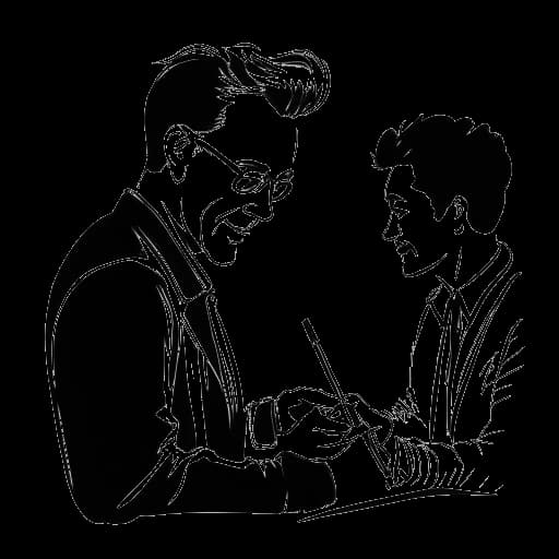 Strichzeichnung eines Mannes, der Harry G repräsentiert, der einem Fan ein Autogramm gibt