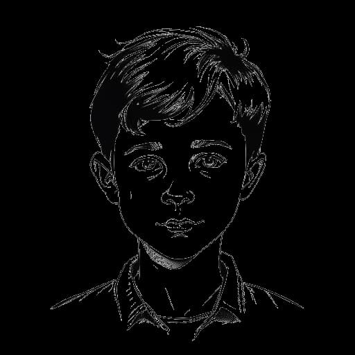 Strichzeichnung eines Jungen, der Harry G repräsentiert, mit kurzen Haaren