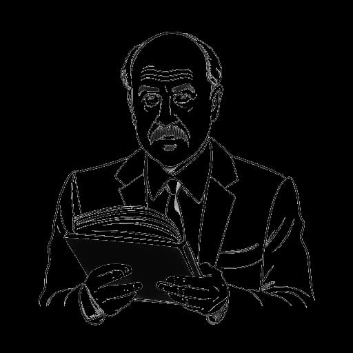 Strichzeichnung von Dr. Phil, der ein Buch hält, ein Symbol für seine Beiträge zur Literatur und Medien, gegen einen weißen Hintergrund.